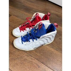Nike Little Posite One‎ QS Kids White Red Blue Basketball Shoes Size Youth 4.5